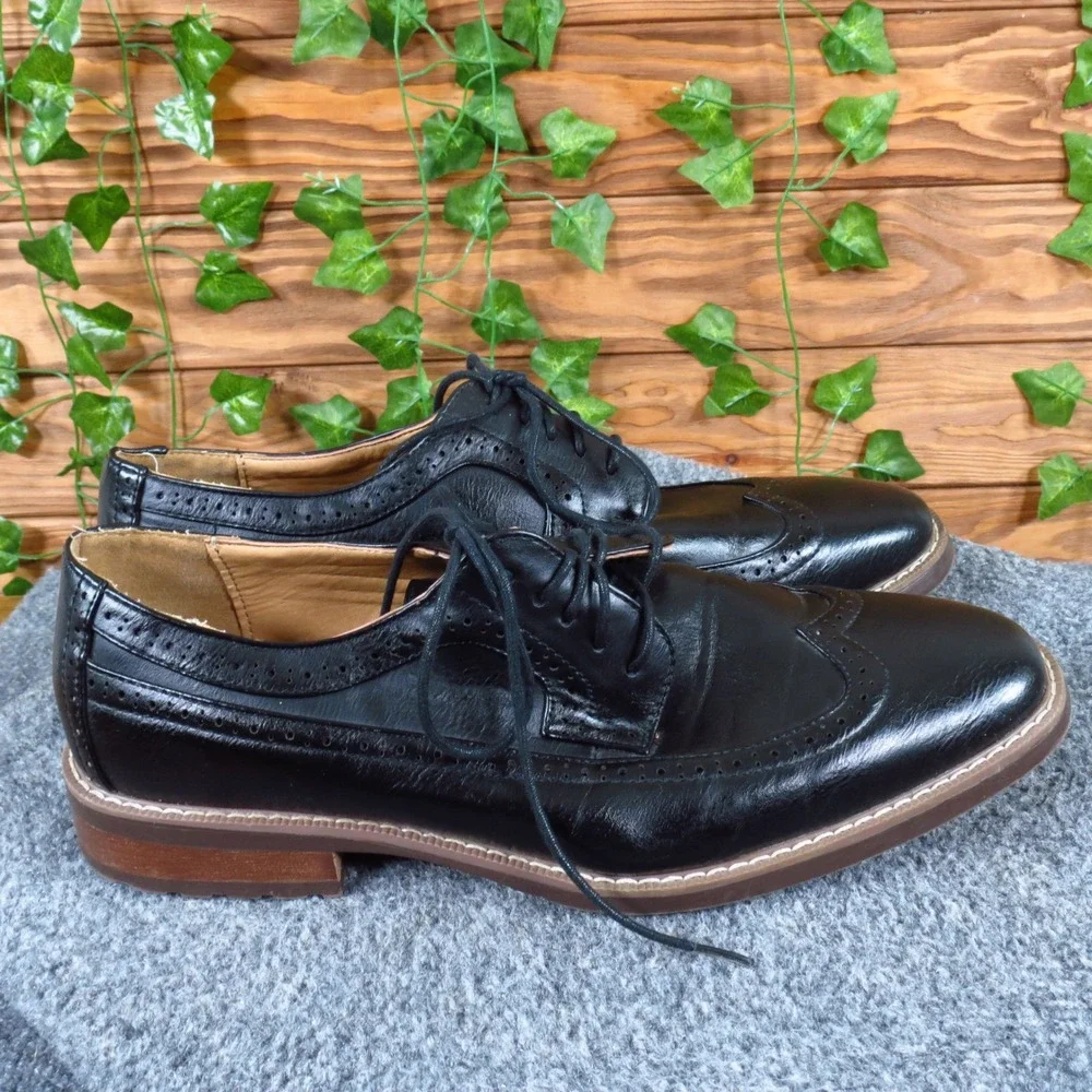 Madden Amped Men Oxford Size 9.5 Dress Wingtip Brogue Black Synthetic Shoes‎